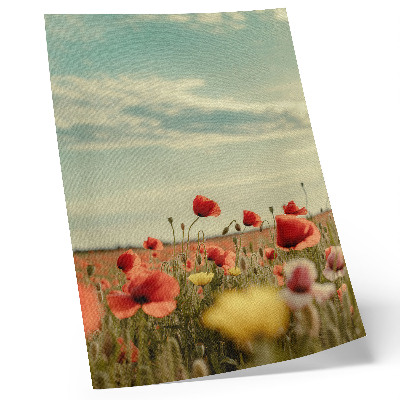 Eleganten plakat za dnevno sobo Polje makov pod modrim nebom, pastelna eleganca