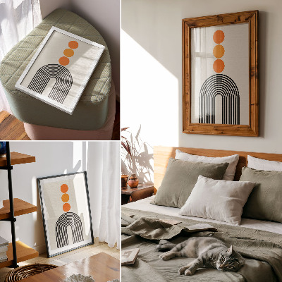 Plakat Trije oranžni krogi s črnimi pahljačastimi črtami