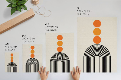 Plakat Trije oranžni krogi s črnimi pahljačastimi črtami