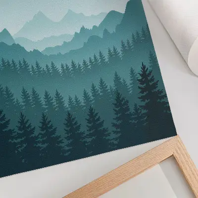 Plakat modre gore in zelena drevesa v naravi