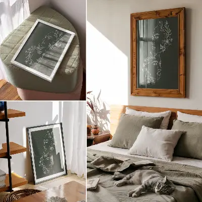 Eleganten plakat za dnevno sobo z motivom nežnih linij in cvetlično moderno kompozicijo