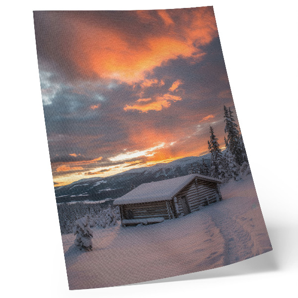 Premium stenski plakat Zimsko zavetje oranžno nebo narava
