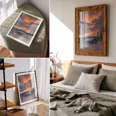 Premium stenski plakat Zimsko zavetje oranžno nebo narava