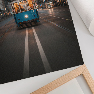 Umetniški tisk na platno Večerne luči mestnega tramvaja retro energija