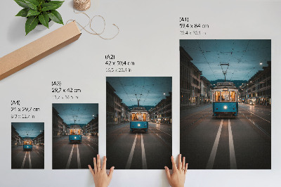 Umetniški tisk na platno Večerne luči mestnega tramvaja retro energija