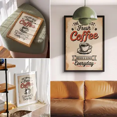 Skodelica v retro slogu kavarne premium stenski plakat
