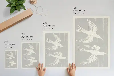 Premium stenski plakat ptice v harmoniji na sivem ozadju