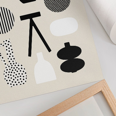 Eleganten plakat za dnevno sobo Črno-beli geometrijski vzorci na bež ozadju