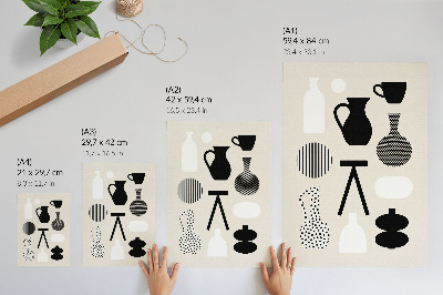 Eleganten plakat za dnevno sobo Črno-beli geometrijski vzorci na bež ozadju