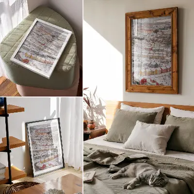 Premium stenski plakat zimska arhitektura s pisanimi hišami
