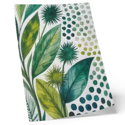 Eleganten plakat za dnevno sobo z motivom zelenih listov in pik v boho stilu