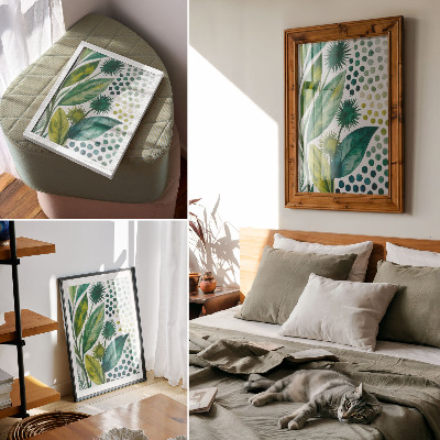 Eleganten plakat za dnevno sobo Zeleni listi pike narava svežina boho