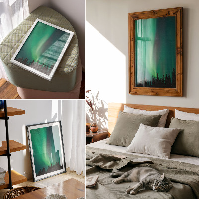 Plakat Aurora zelena drevesa noč čarobna narava