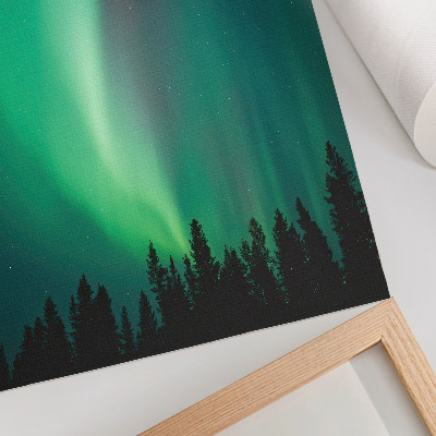 Plakat Aurora zelena drevesa noč čarobna narava