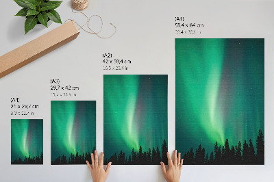 Plakat Aurora zelena drevesa noč čarobna narava