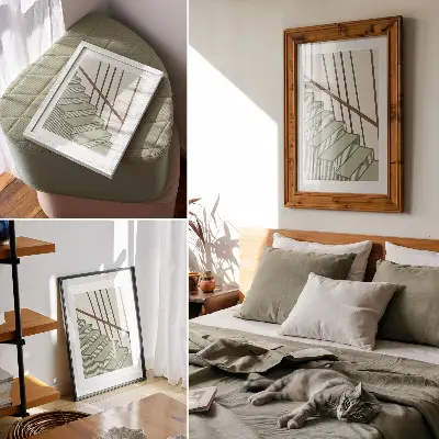 Umetniški tisk na platno geometrija stopnic z motivom dinamike v minimalističnem elegantnem slogu