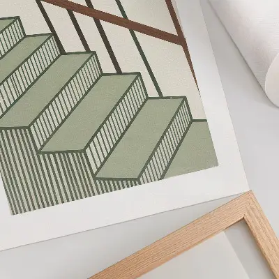 Umetniški tisk na platno geometrija stopnic z motivom dinamike v minimalističnem elegantnem slogu