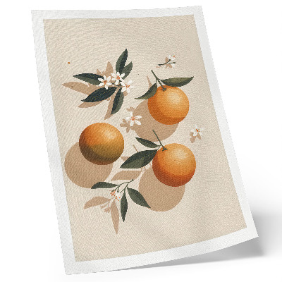 Premium stenski plakat Sočne pomaranče, zeleni listi, beli cvetovi