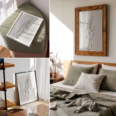Umetniški tisk na platno minimalistična eleganca ročnih linij z modernim pridihom