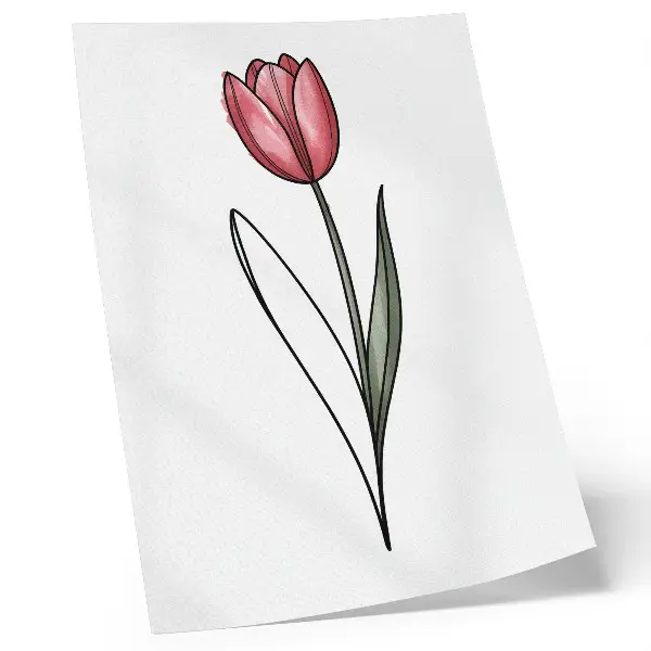 Plakat Roza tulipan s preprosto konturo eleganten dodatek za dnevno sobo za lahkoten videz