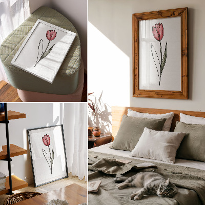 Eleganten plakat za dnevno sobo Roza tulipan preprosta kontura lahkotnosti