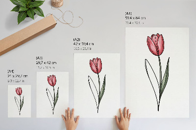 Eleganten plakat za dnevno sobo Roza tulipan preprosta kontura lahkotnosti