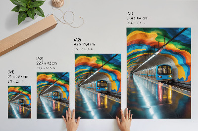 Plakat Energične mavrične barve stropa nad podzemno železnico