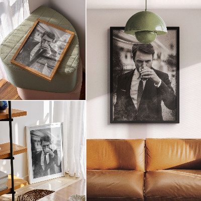 Umetniški tisk na platno Črno-beli portret, poln elegance