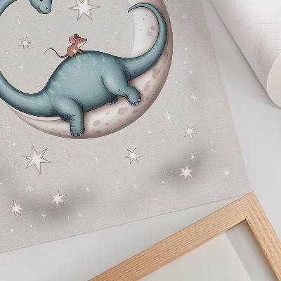 Eleganten plakat za dnevno sobo Dinozaver na luni, zvezde, pastelni prostor