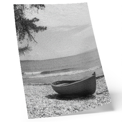 Eleganten plakat za dnevno sobo Čoln na plaži, valovi, nebo, harmonija, mir