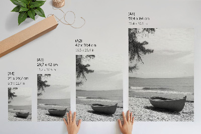 Eleganten plakat za dnevno sobo Čoln na plaži, valovi, nebo, harmonija, mir