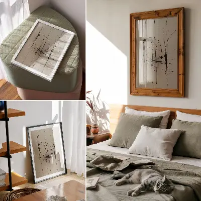 Plakat minimalistična abstrakcija z bež ozadjem in črnimi črtami