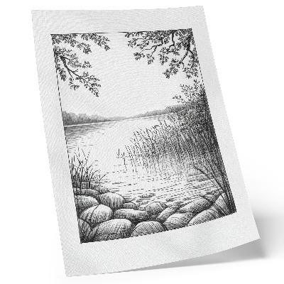 Plakat Pokrajina jezero listje kamni harmonija tišina
