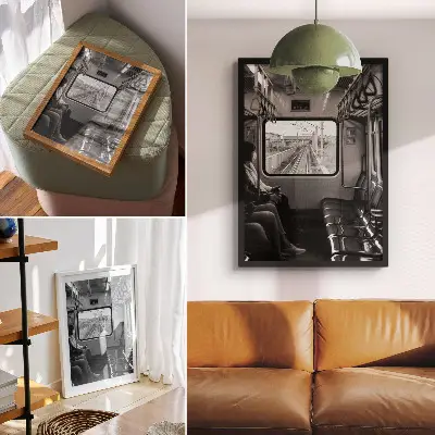 Plakat črno-bela fotografija železniškega vagona