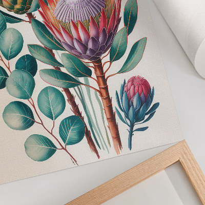 Umetniški tisk na platno Eksotični cvetovi proteje, zeleni listi