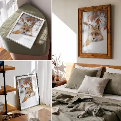 Premium stenski plakat lisica v zimski pokrajini z naravno lepoto in kontrastom
