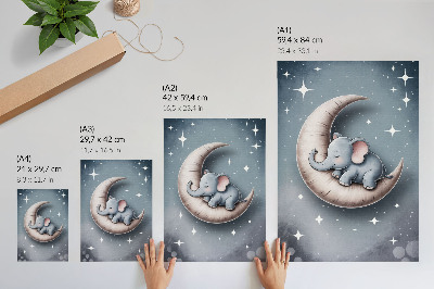 Plakat Speči slon na luni v pastelnih barvah