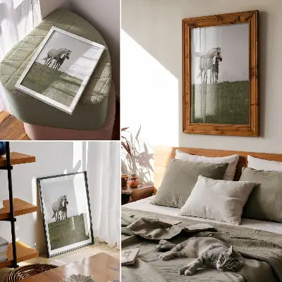 Plakat Konji v naravi elegantna dekoracija za dnevno sobo s pomirjujočim motivom