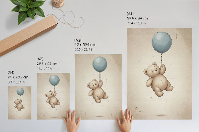 Premium stenski plakat Medvedek z balonom v svetlih barvah