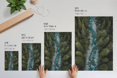 Eleganten plakat za dnevno sobo Zelena gozdna reka naravna harmonija