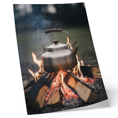 Premium stenski plakat Kovinski kotliček, lesni plameni, narava