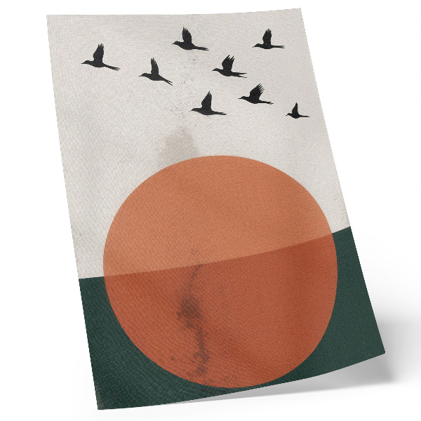 Plakat Ptice v letu oranžen krog minimalističen