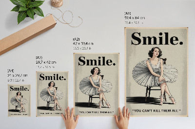 Plakat Balerina v obleki iz tila s črnim napisom nostalgija