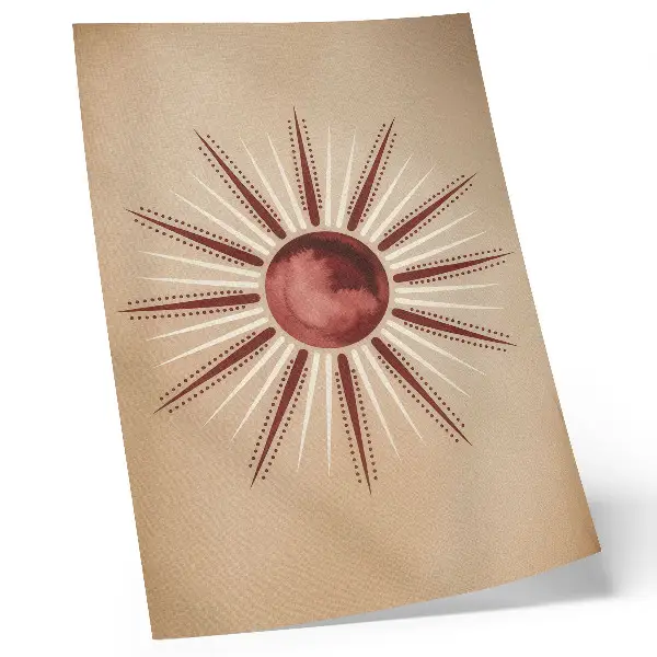 Premium stenski plakat v boho stilu s sijočim soncem v toplih tonih