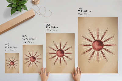 Premium stenski plakat Boho stil, sijoče sonce, topli toni