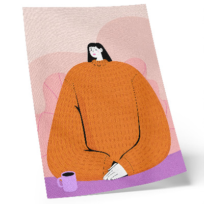 Premium stenski plakat Grafika lika v oranžnem puloverju na roza ozadju