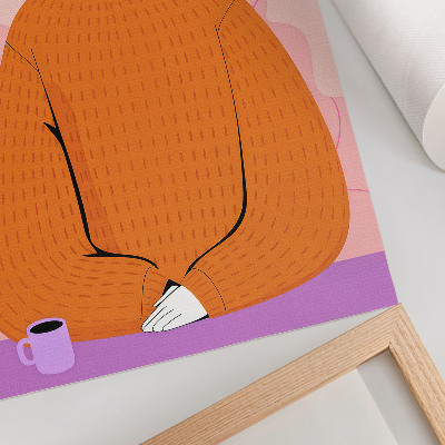 Premium stenski plakat Grafika lika v oranžnem puloverju na roza ozadju