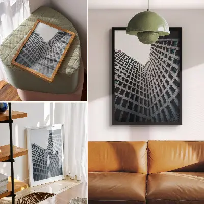 Eleganten plakat za dnevno sobo z motivom navpičnih črt moderne arhitekture