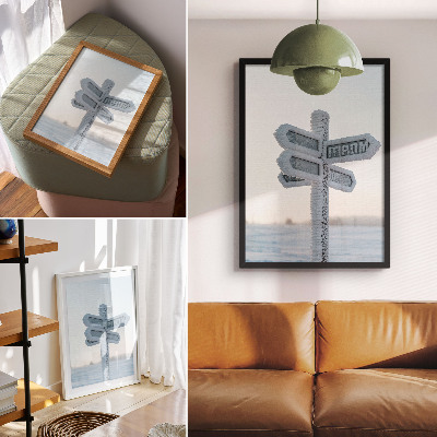 Premium stenski plakat Zasneženi smerni znak zimskega minimalizma