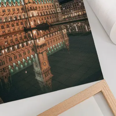 Eleganten plakat za dnevno sobo klasična arhitektura v odsevu večerne svetlobe